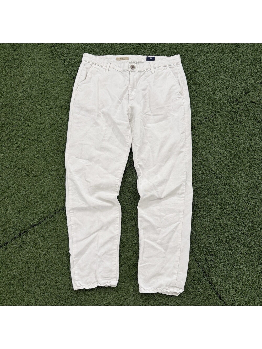 AG Adriano Goldschmied The Tristan Men30 White Linen Cotton Tailored Pants Relax